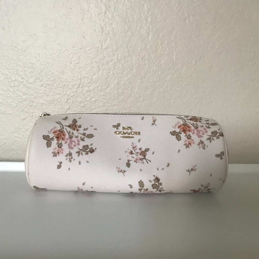 Coach Round Cream Floral Makeup Brush Pencil Case